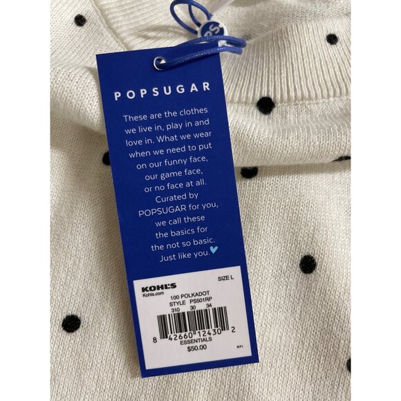 Popsugar White w/Black Polka Dots Long Sleeve Sweater Womens Size Large - Picture 9 of 10